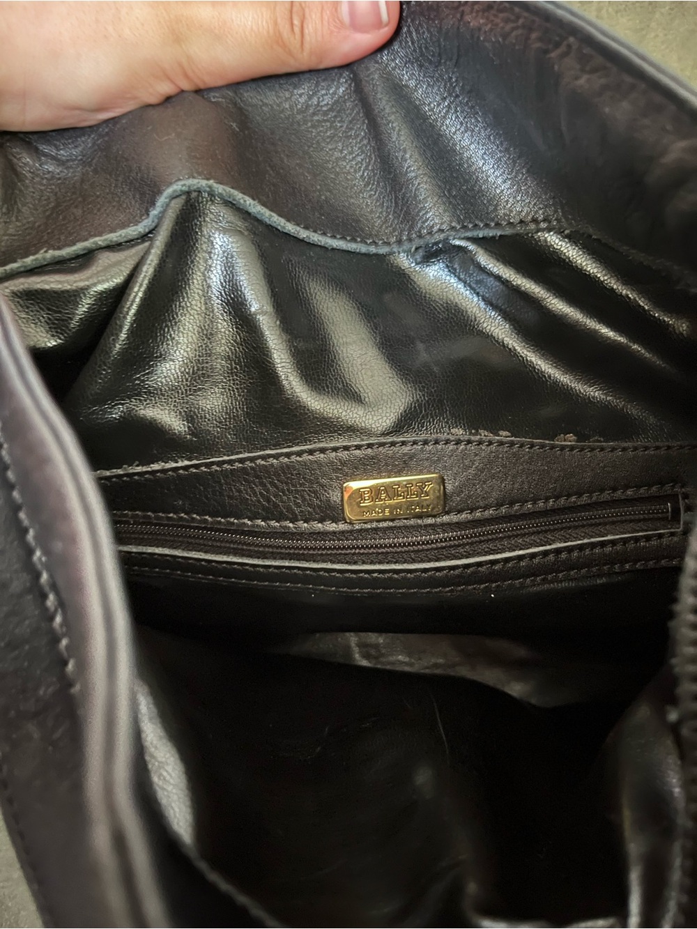Bally Black Pebbled Leather Shoulder Bag with Gold Accents - Picture 9 of 10
